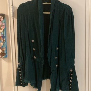 Free People Throw Back dark green military jacket lace sleeves boho cool medium